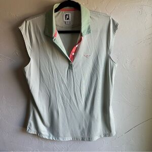 FootJoy‎ Women’s Cap Sleeved Golf Polo Green and Ivory Striped Sz L